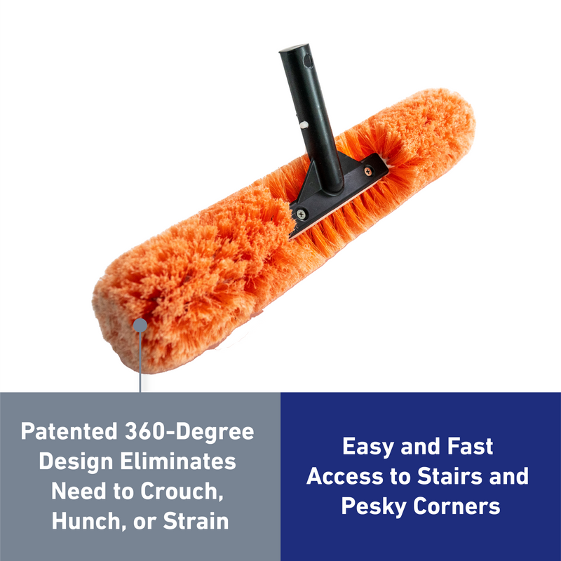 Ultra-Soft 360-Degree Bristles Blue Torrent Pool Brush 18" Patented and Professional-Endorsed Orange